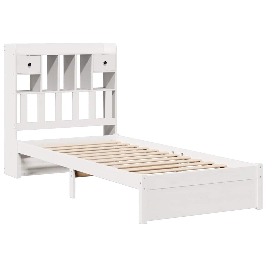Bed Frame Bookcase Without Mattress 75X190Cm Small Single Solid Wood Pine White