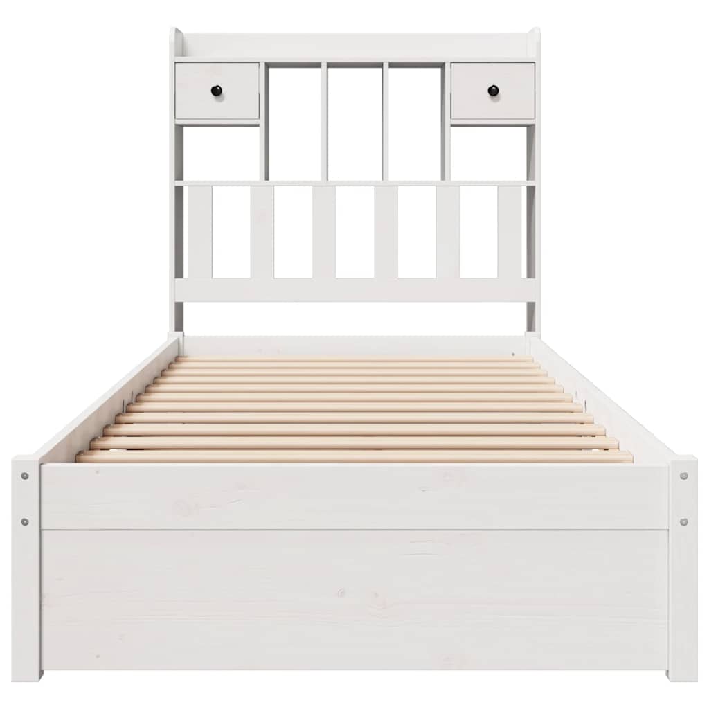 Bed Frame Bookcase Without Mattress 75X190Cm Small Single Solid Wood Pine White