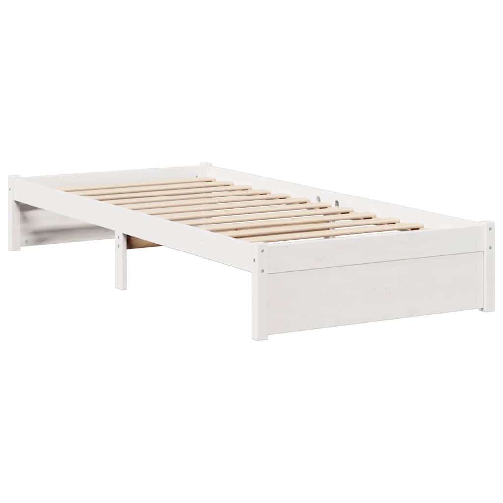 Bed Frame Bookcase Without Mattress 75X190Cm Small Single Solid Wood Pine White