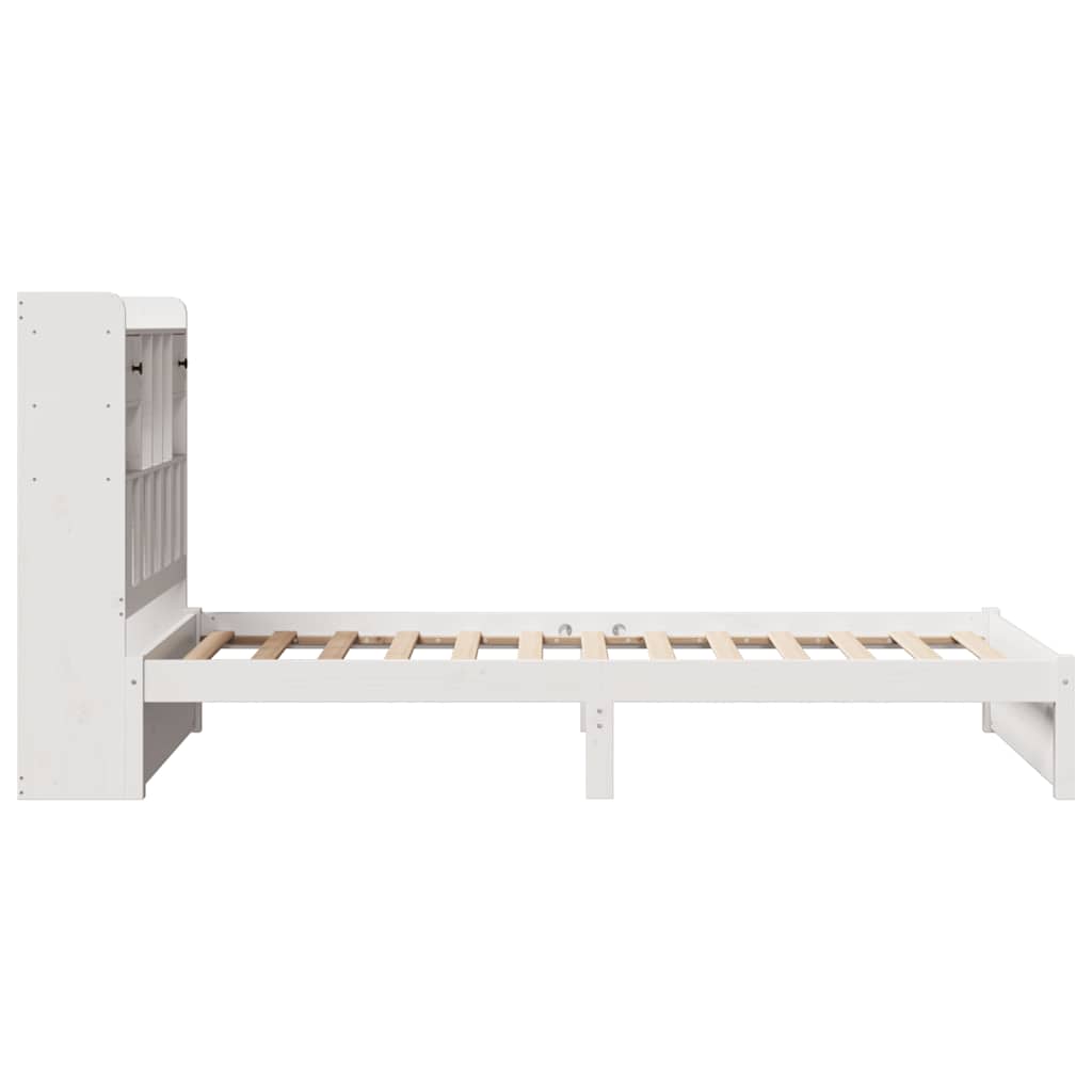 Bed Frame Bookcase Without Mattress 75X190Cm Small Single Solid Wood Pine White