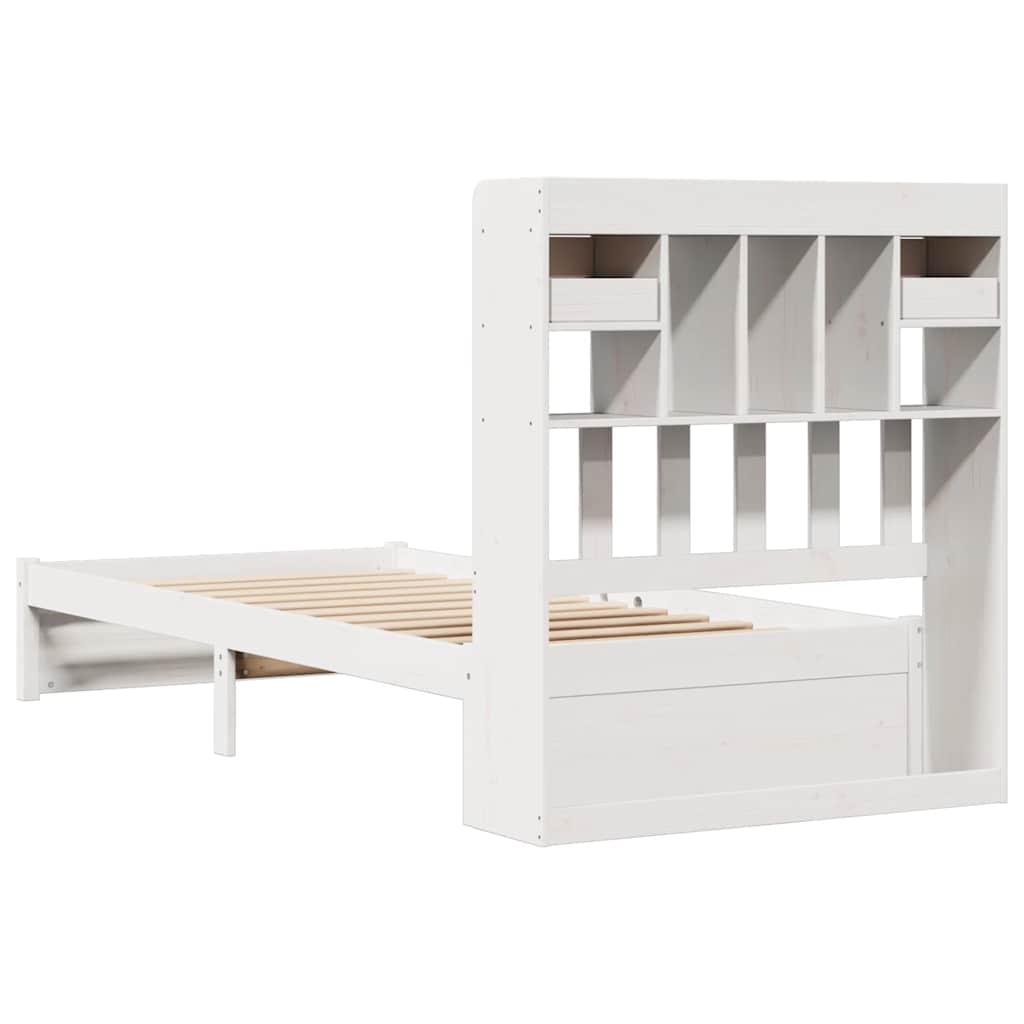 Bed Frame Bookcase Without Mattress 75X190Cm Small Single Solid Wood Pine White