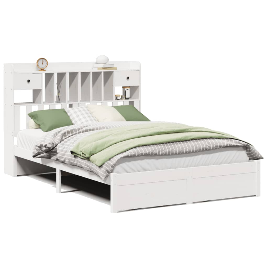 Bookcase Bed Without Mattress White 150X200Cm King Size Solid Wood Pine