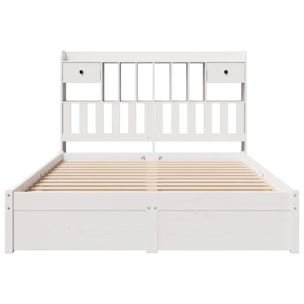 Bookcase Bed Without Mattress White 150X200Cm King Size Solid Wood Pine