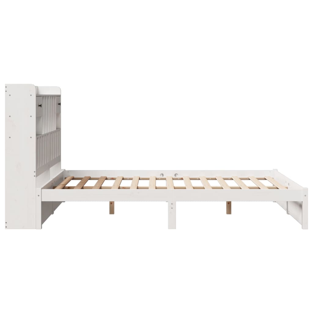 Bookcase Bed Without Mattress White 150X200Cm King Size Solid Wood Pine