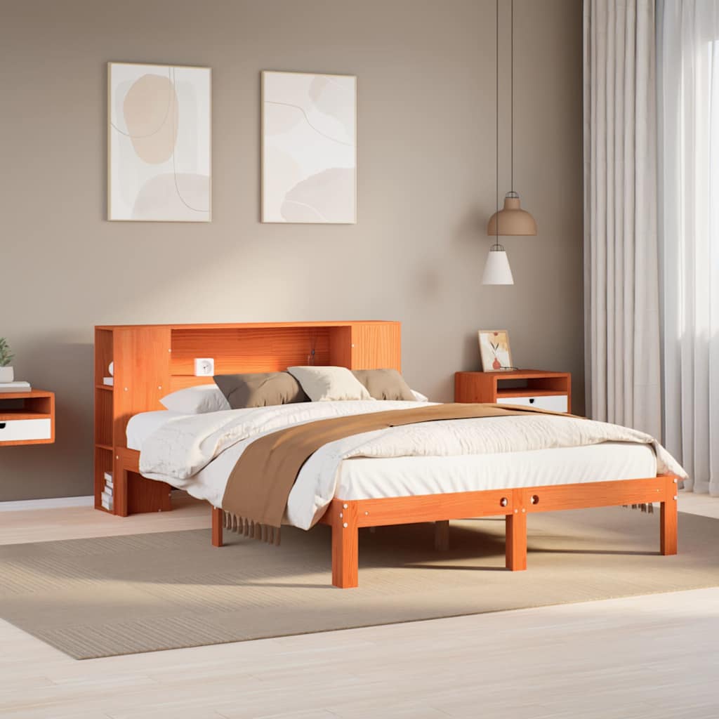 Bookcase Bed Without Mattress King Size Solid Wood Pine