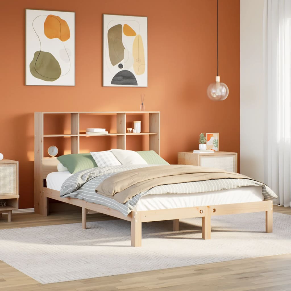 Bookcase Bed Without Mattress 140X190Cm Solid Wood Pine