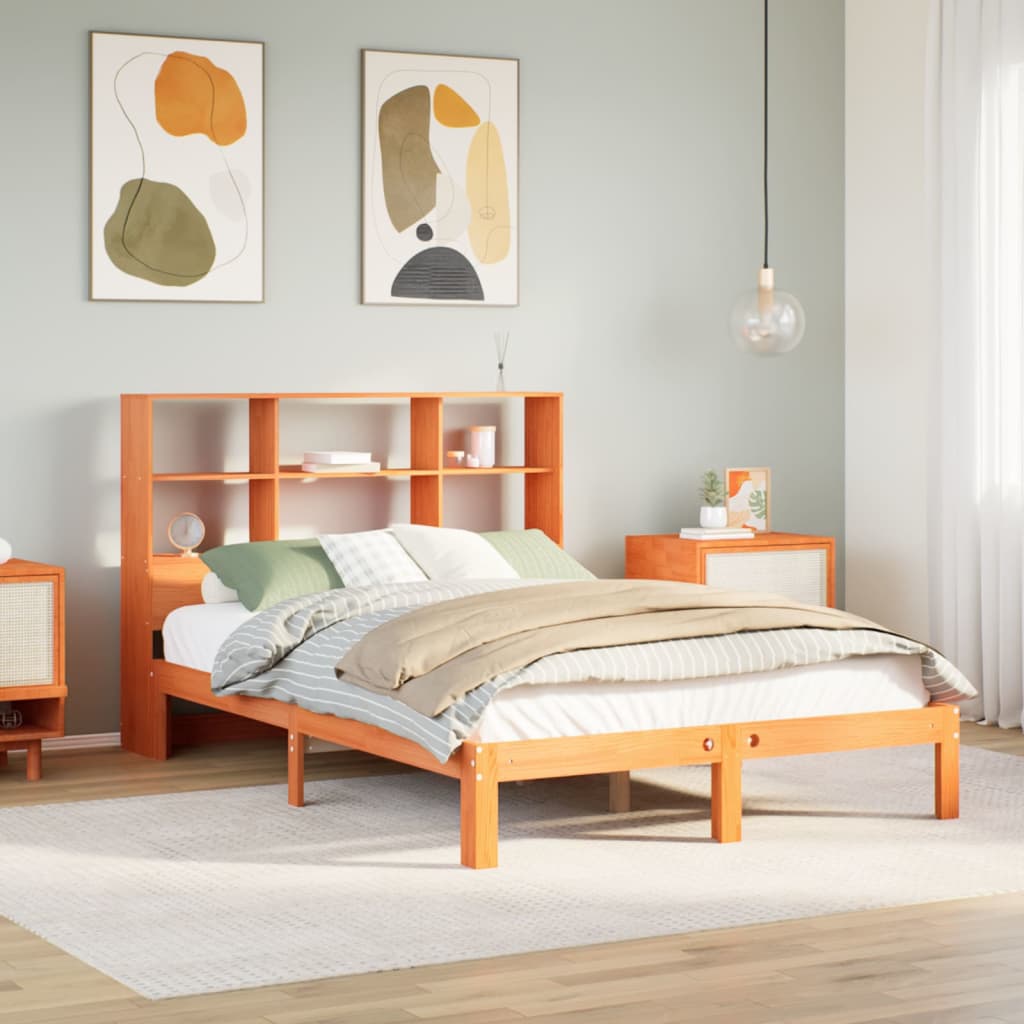 Bookcase Bed Without Mattress 140X190Cm Solid Wood Pine