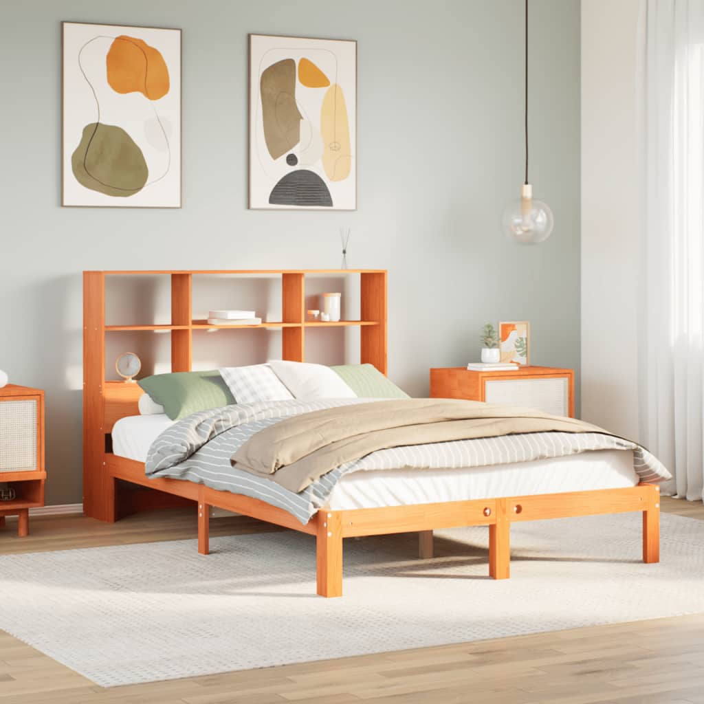 Bookcase Bed Without Mattress 140X190Cm Solid Wood Pine