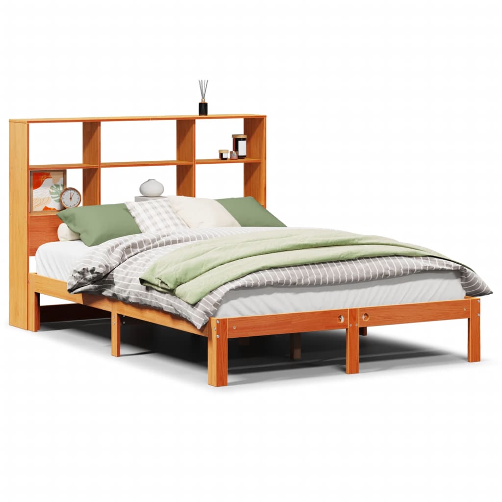 Bookcase Bed Without Mattress 140X190Cm Solid Wood Pine