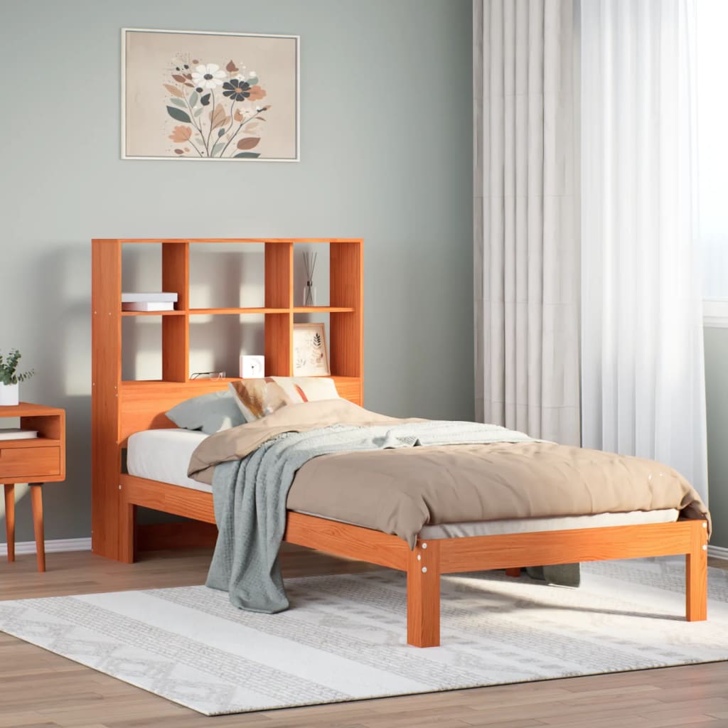 Bookcase Bed Without Mattress 140X190Cm Solid Wood Pine