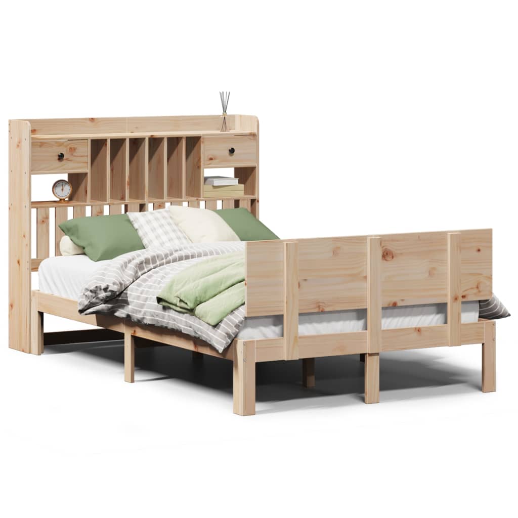 Bookcase Bed Without Mattress 135X190 Cm Double Solid Wood Pine