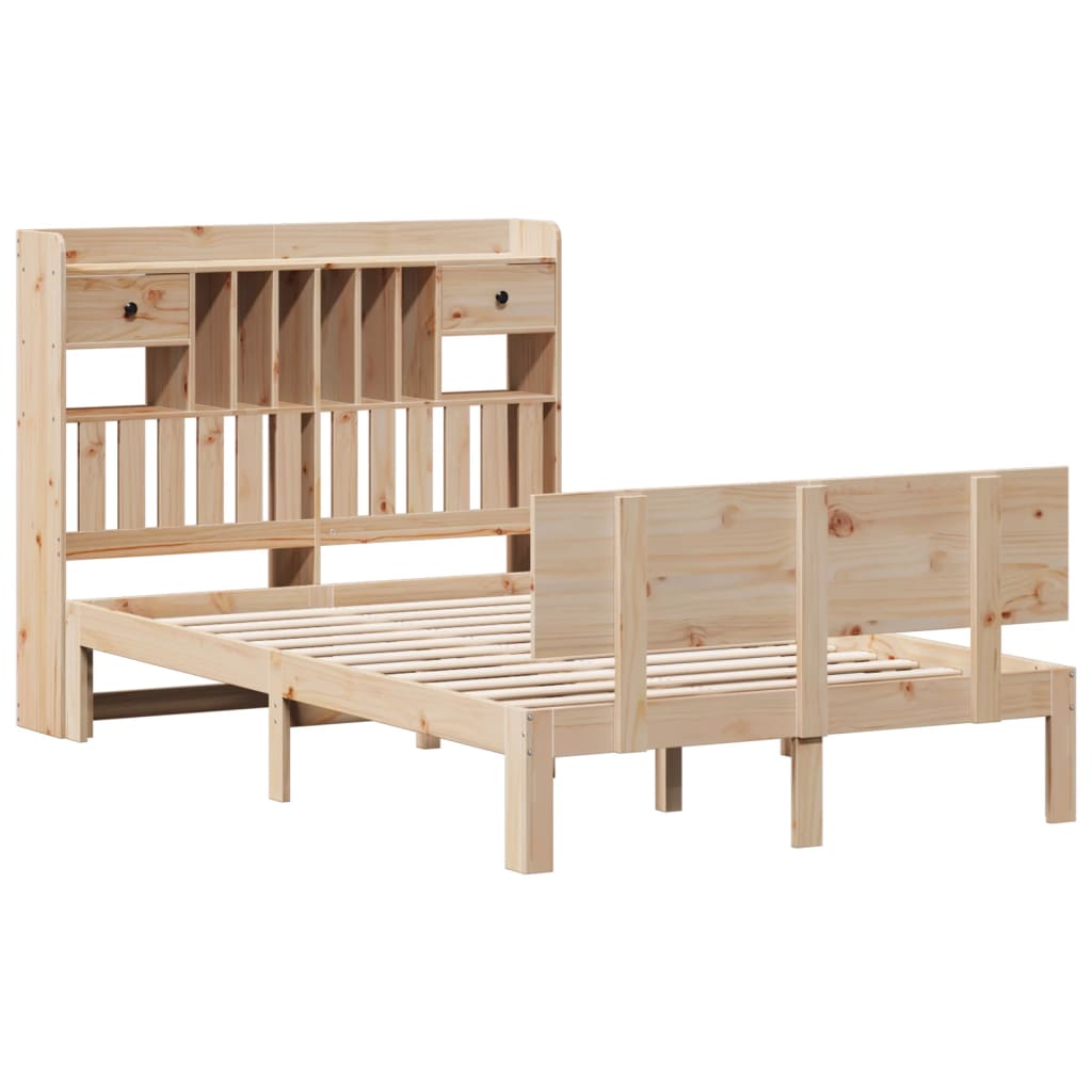 Bookcase Bed Without Mattress 135X190 Cm Double Solid Wood Pine