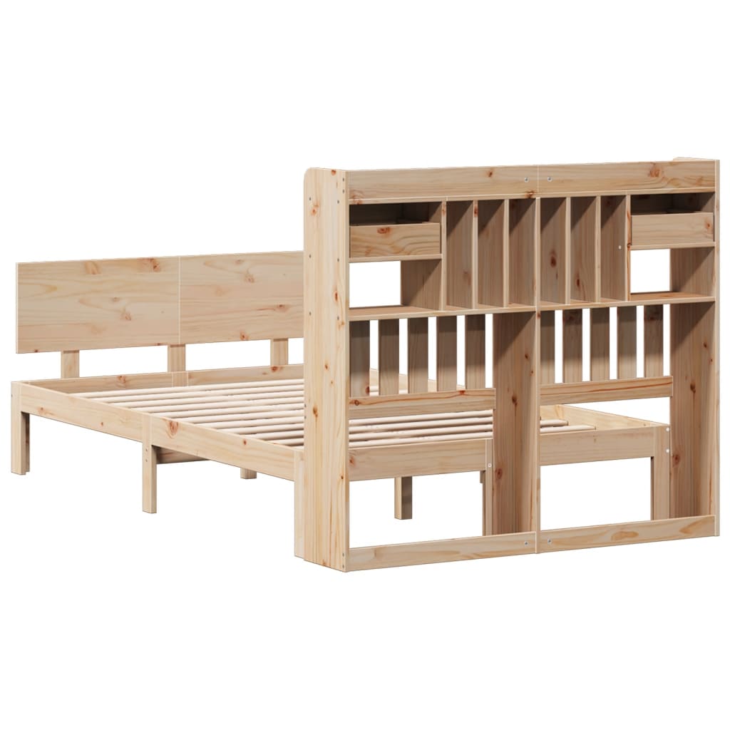 Bookcase Bed Without Mattress 135X190 Cm Double Solid Wood Pine