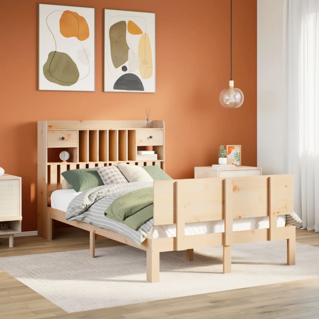 Bookcase Bed Without Mattress 135X190 Cm Double Solid Wood Pine
