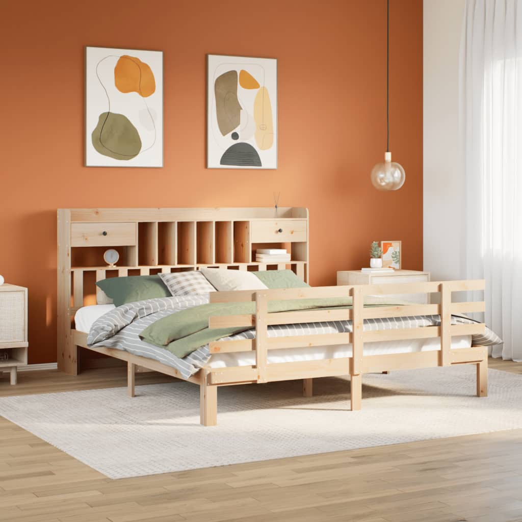 Bookcase Bed Without Mattress Super King Solid Wood Pine