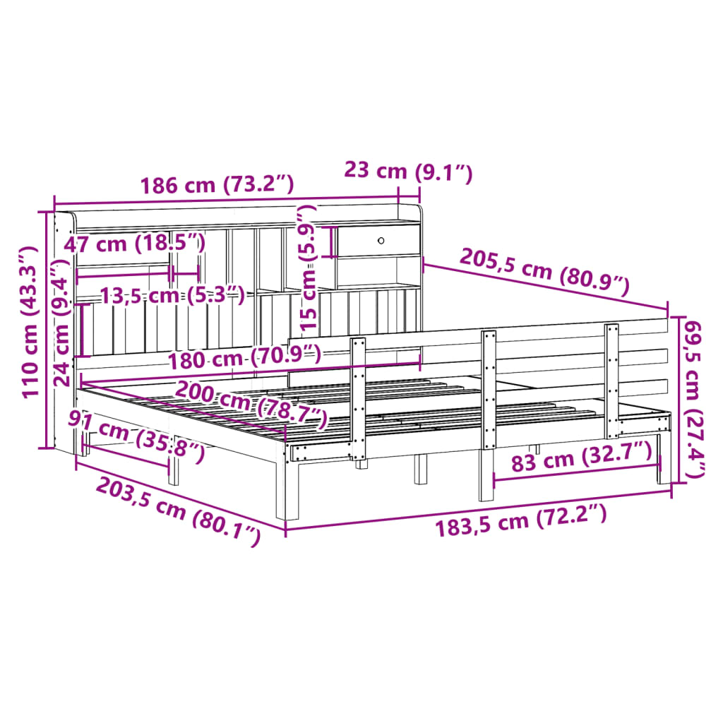Bookcase Bed Without Mattress Super King Solid Wood Pine