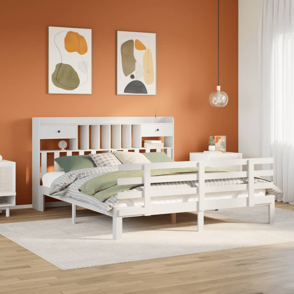 Bookcase Bed Without Mattress Super King Solid Wood Pine