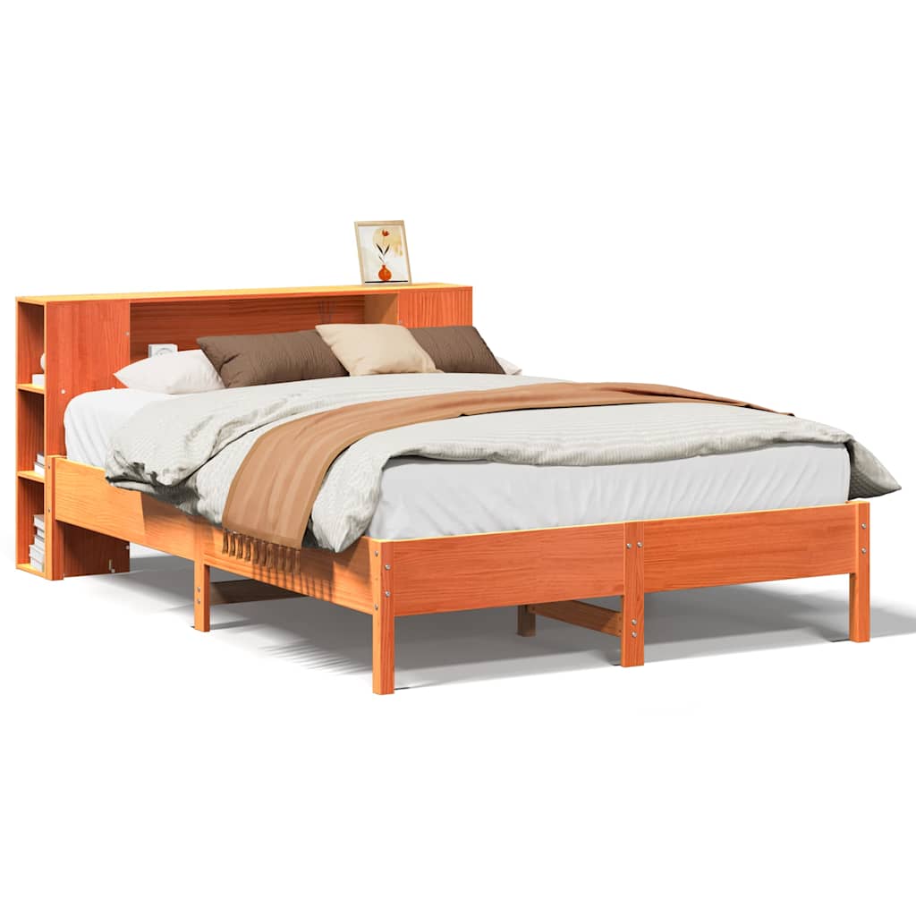 Bookcase Bed Without Mattress 135X190 Cm Double Solid Wood Pine