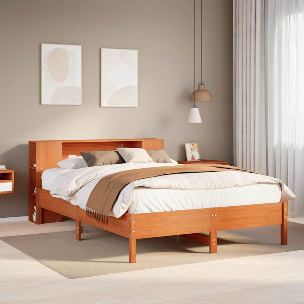 Bookcase Bed Without Mattress 135X190 Cm Double Solid Wood Pine