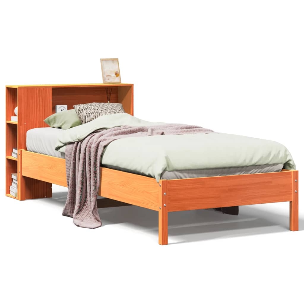 Bed Frame Bookcase Without Mattress Small Single Solid Wood Pine natural white 2