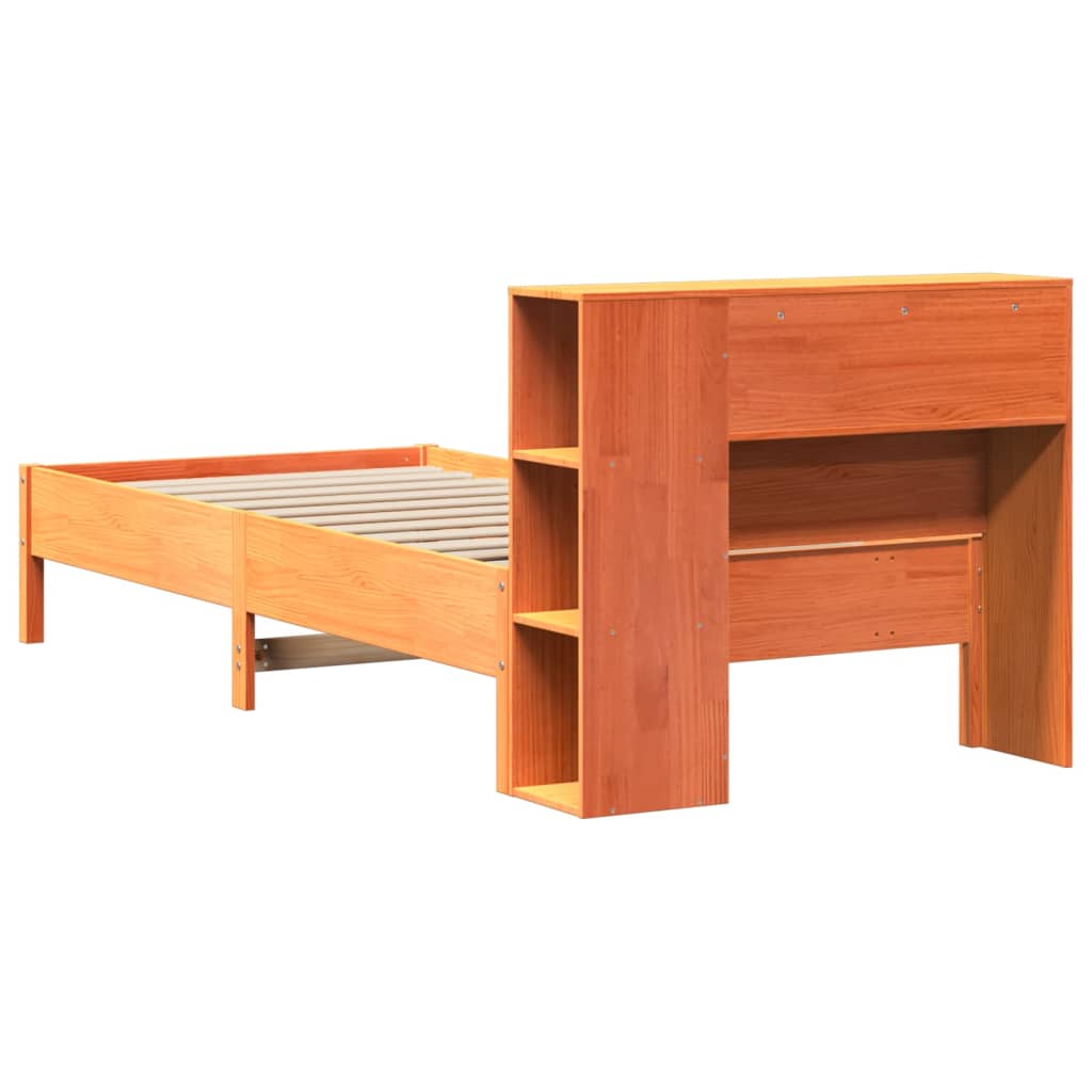 Bed Frame Bookcase Without Mattress Small Single Solid Wood Pine natural white 2