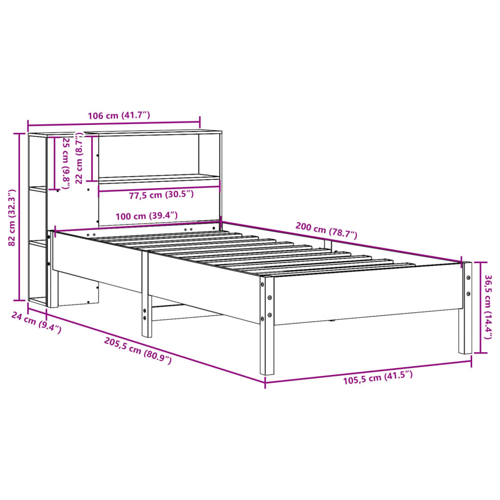 Bed Frame Bookcase Without Mattress Small Single Solid Wood Bedroom Furniture