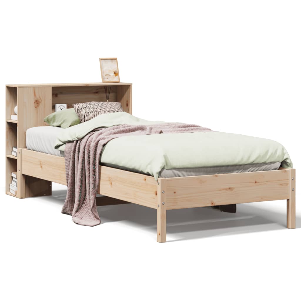 Bed Frame Bookcase Without Mattress Small Single Solid Wood Pine natural white 2