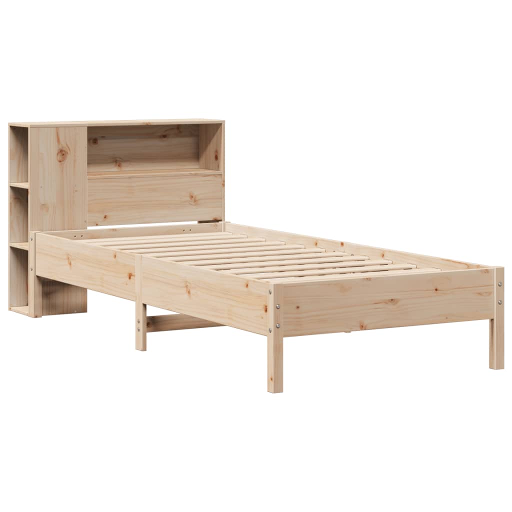 Bed Frame Bookcase Without Mattress Small Single Solid Wood Pine natural white 2