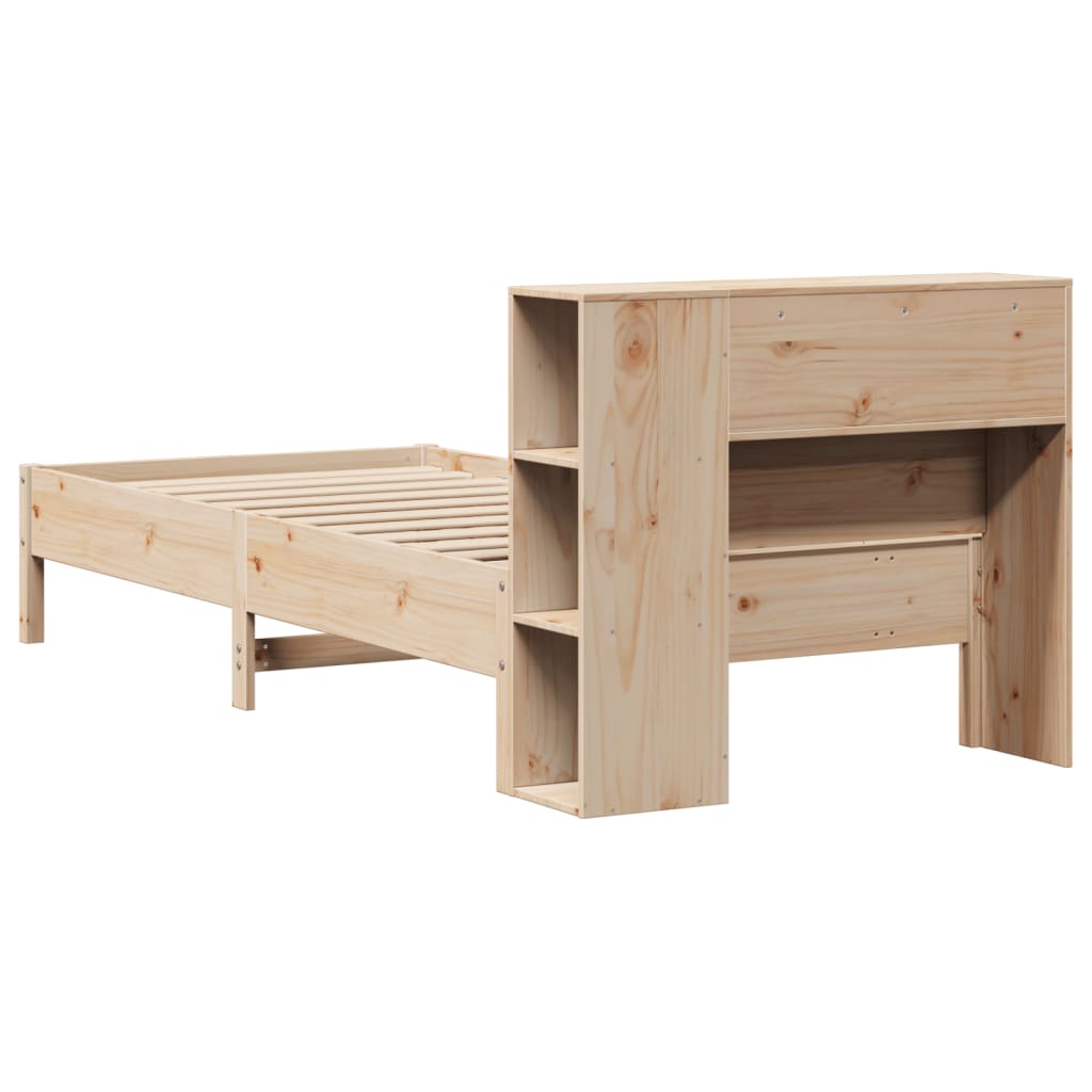 Bed Frame Bookcase Without Mattress Small Single Solid Wood Pine natural white 2