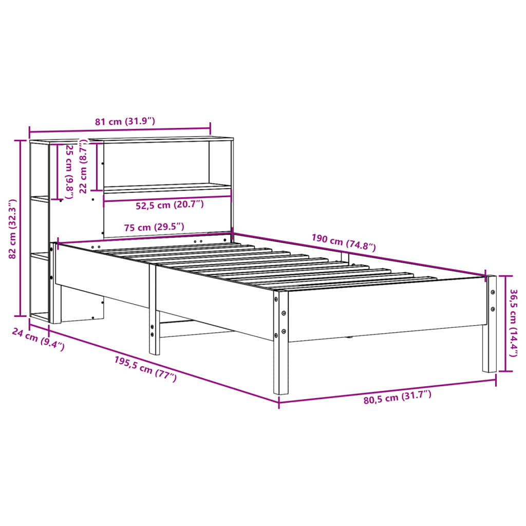 Bookcase Bed Without Mattress Small Single Solid Wood Pine