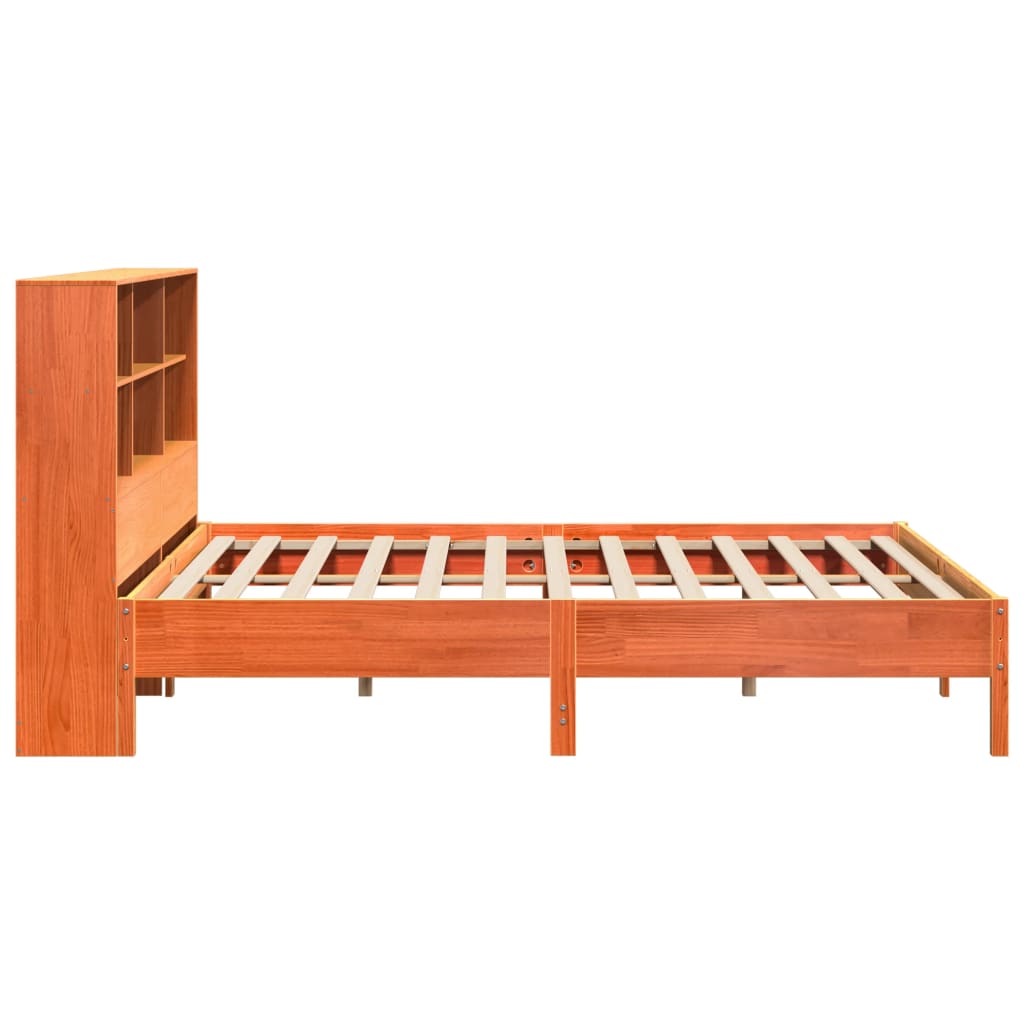 Bed Frame Bookcase Without Mattress 200X200Cm Solid Wood Pine wax brown natural