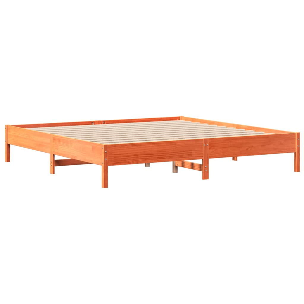 Bed Frame Bookcase Without Mattress 200X200Cm Solid Wood Pine wax brown natural