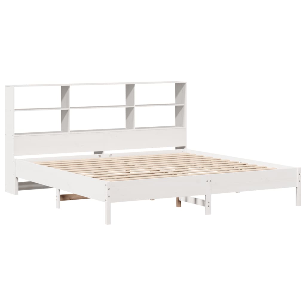Bed Frame Bookcase Without Mattress 200X200Cm Solid Wood Pine Wax Brown Natural