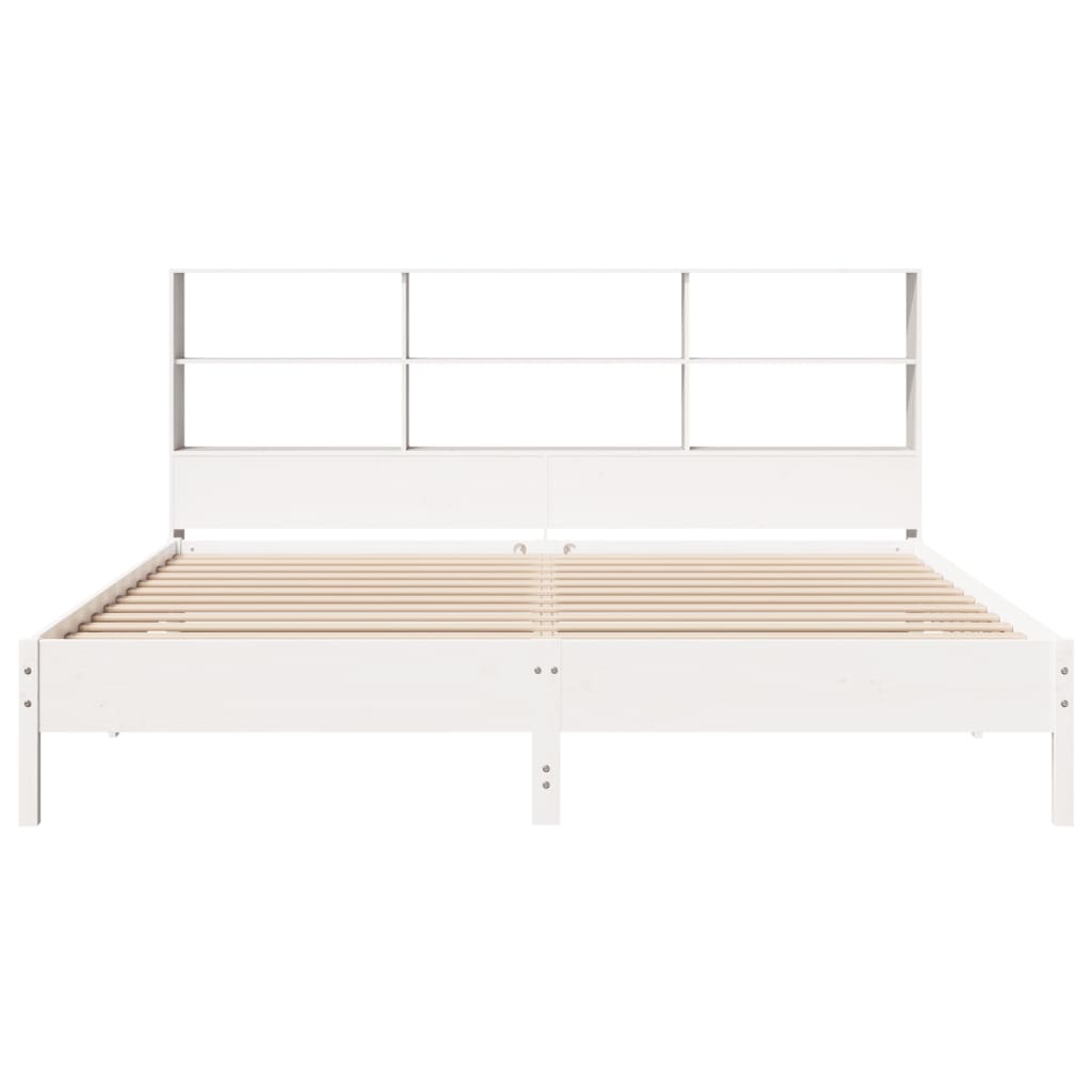 Bed Frame Bookcase Without Mattress 200X200Cm Solid Wood Pine Wax Brown Natural