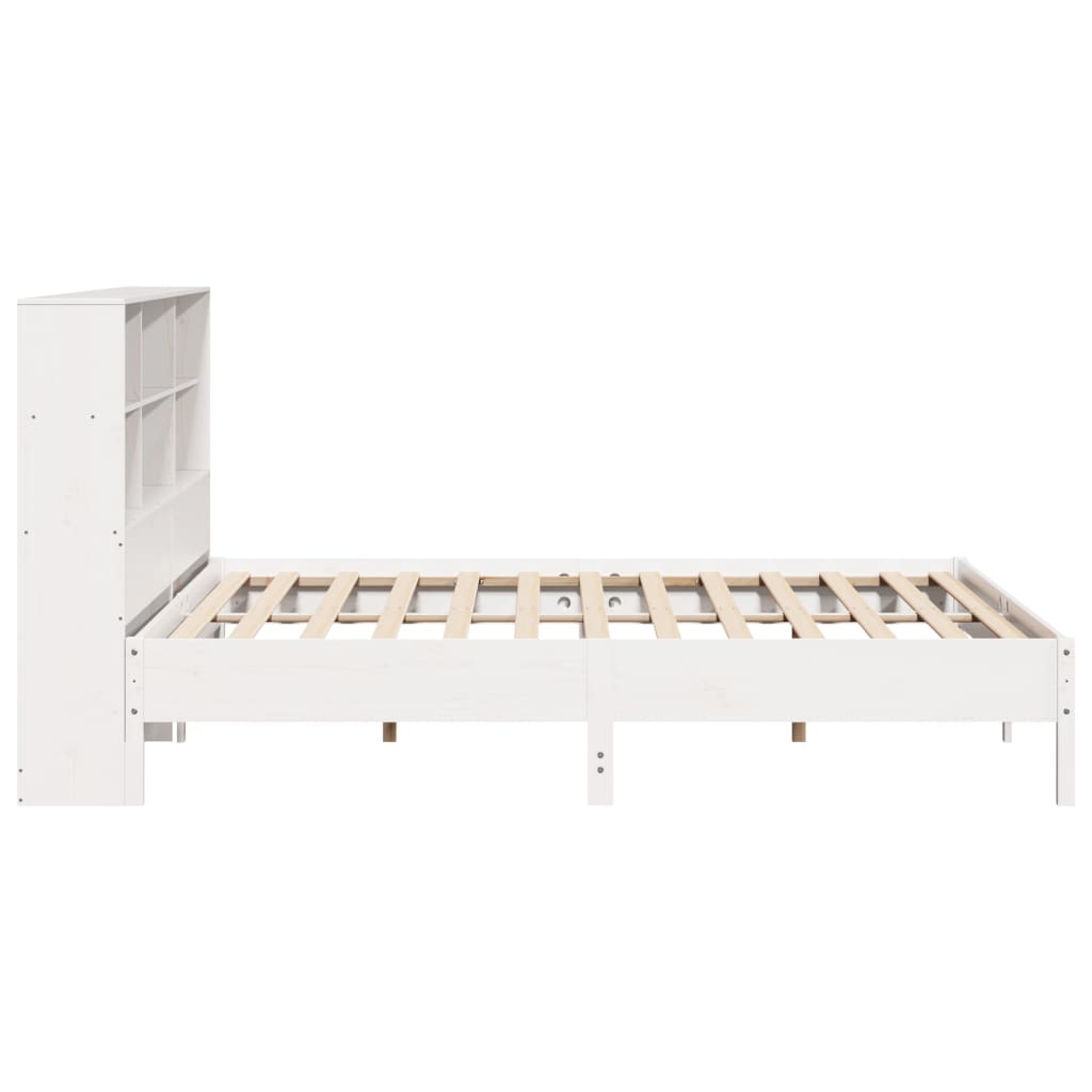 Bed Frame Bookcase Without Mattress 200X200Cm Solid Wood Pine wax brown natural