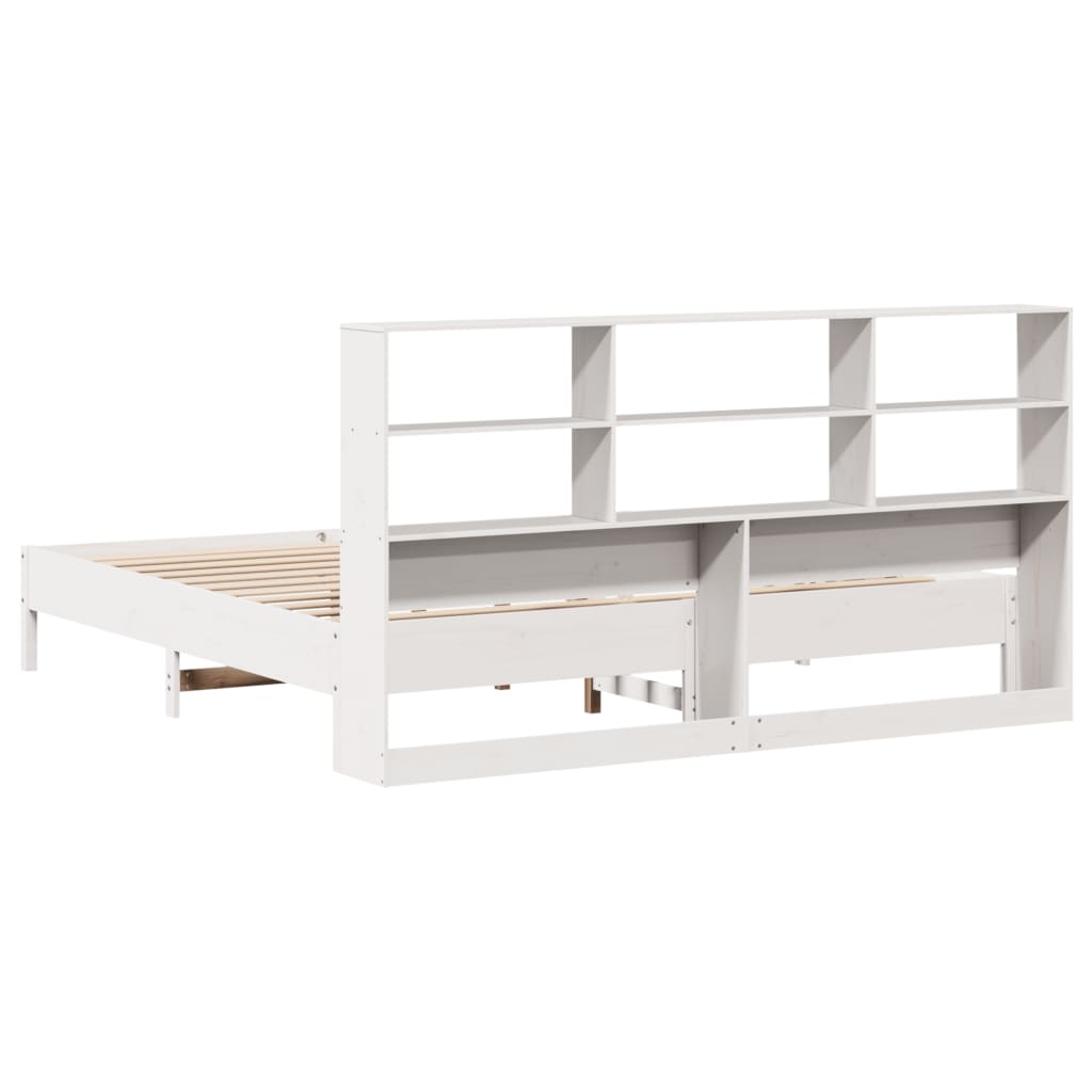Bed Frame Bookcase Without Mattress 200X200Cm Solid Wood Pine wax brown natural