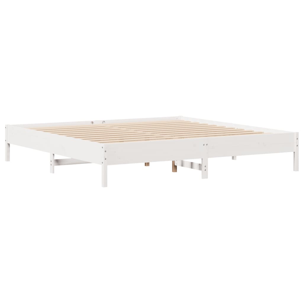 Bed Frame Bookcase Without Mattress 200X200Cm Solid Wood Pine Wax Brown Natural