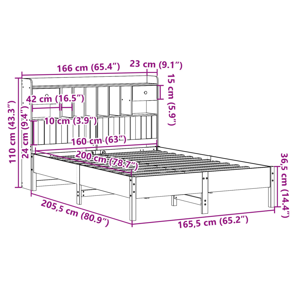 Bookcase Bed Without Mattress Solid Wood Pine