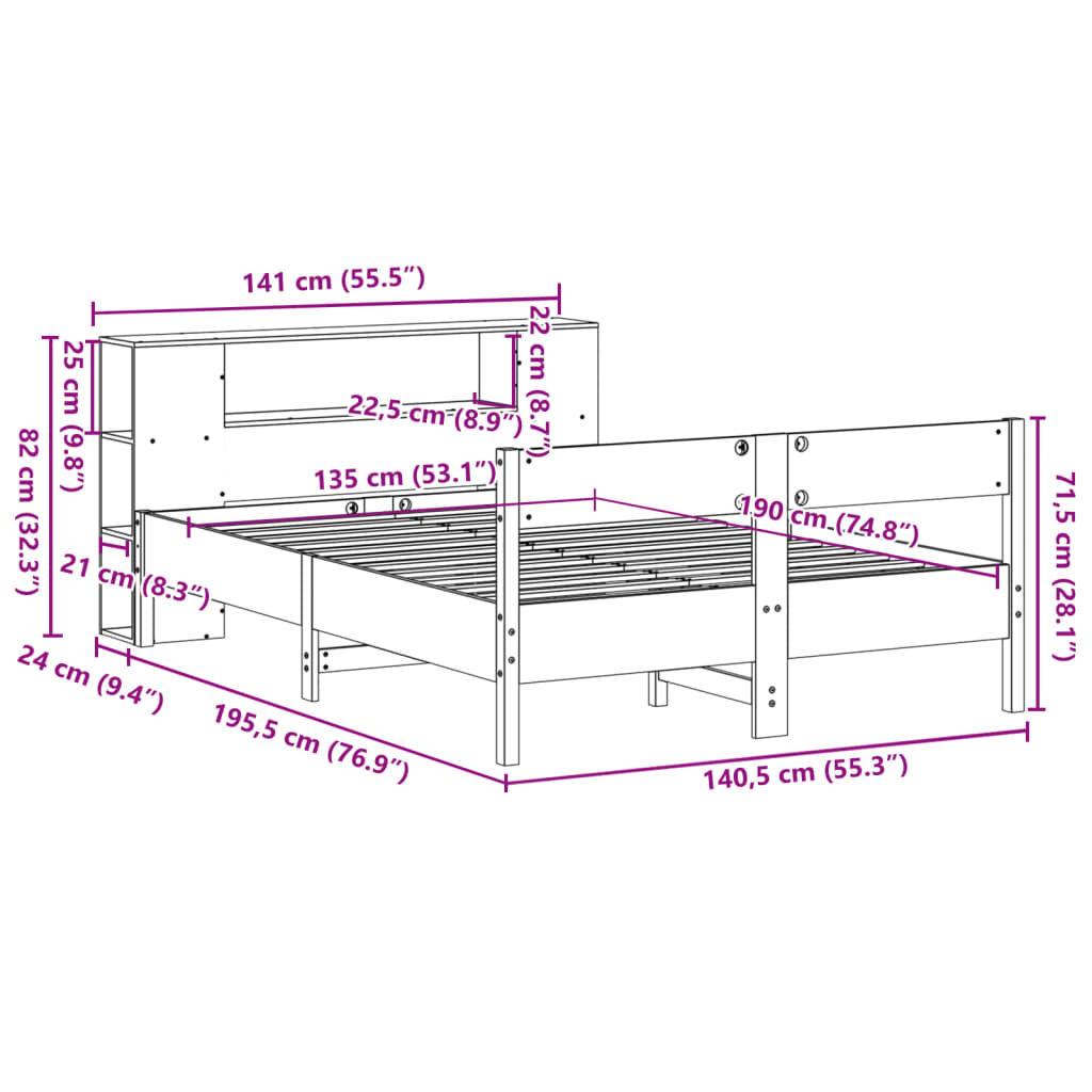 Bookcase Bed Without Mattress Double Solid Wood Pine
