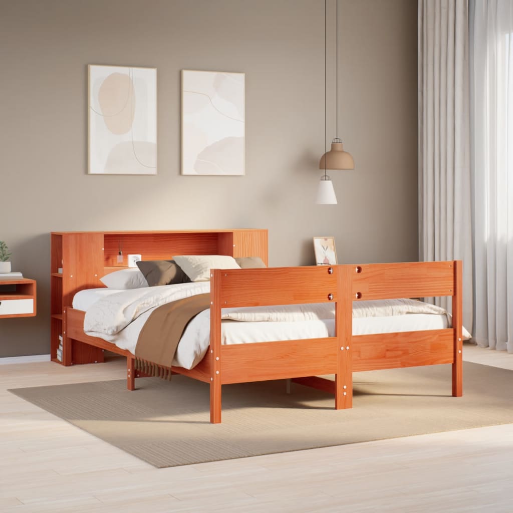Bookcase Bed Without Mattress Double Solid Wood Pine