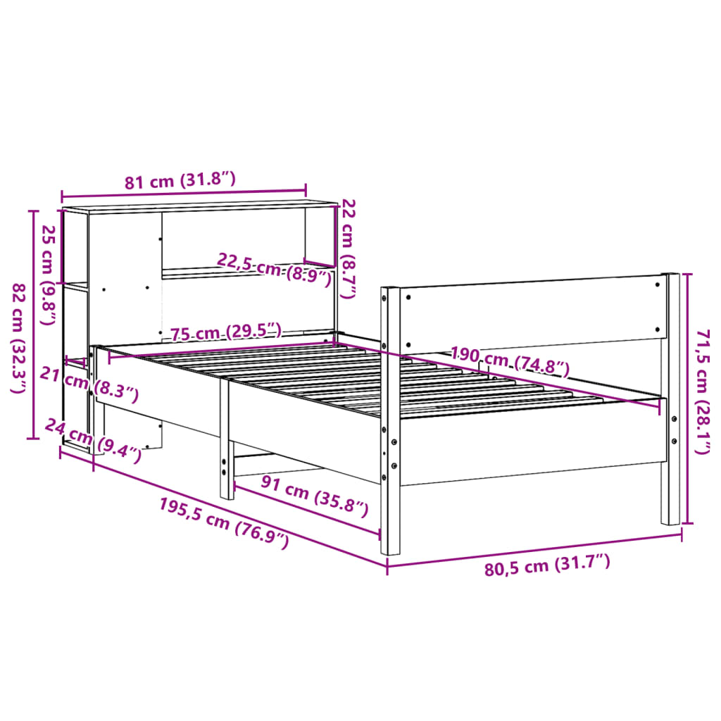 Bookcase Bed Without Mattress Small Single Solid Wood Pine