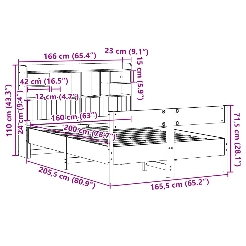 Bookcase Bed Without Mattress 160X200Cm Solid Wood Pine