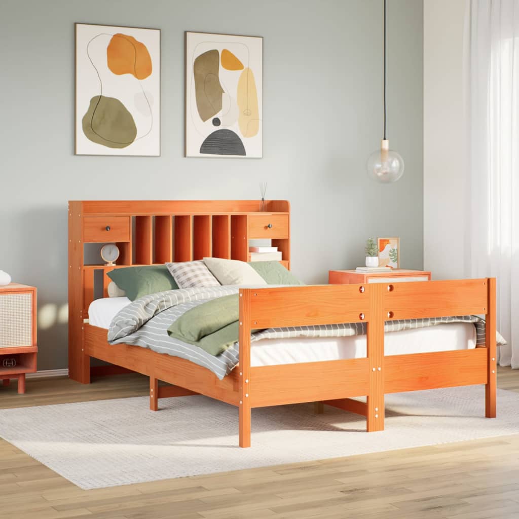Bookcase Bed Without Mattress 160X200Cm Solid Wood Pine
