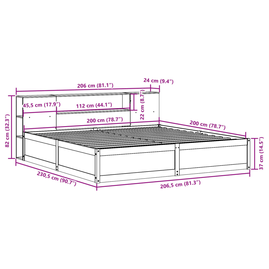 Bed Frame Without Mattress Wax Brown 200X200 Cm Solid Wood Pine