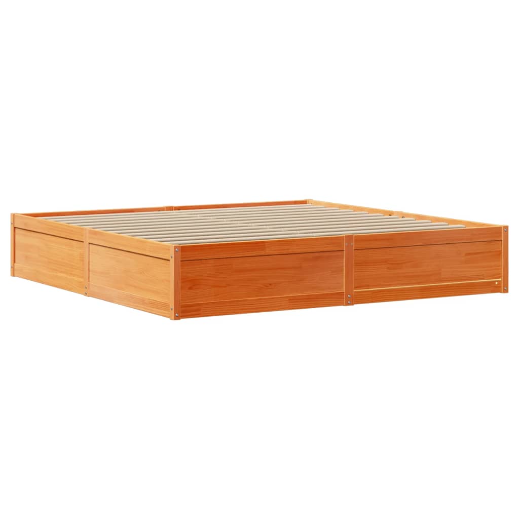 Bed Frame Without Mattress Wax Brown 200X200 Cm Solid Wood Pine