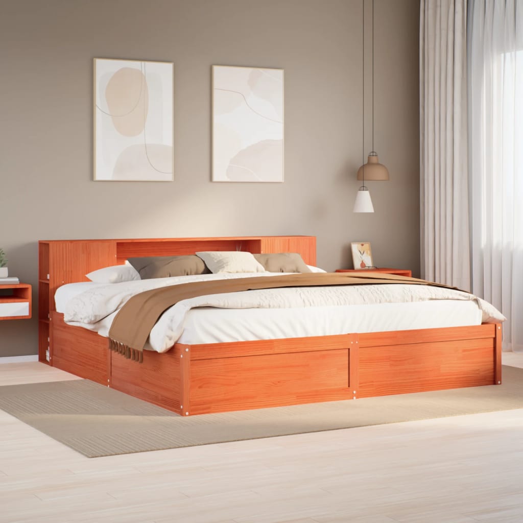 Bed Frame Without Mattress Wax Brown 200X200 Cm Solid Wood Pine