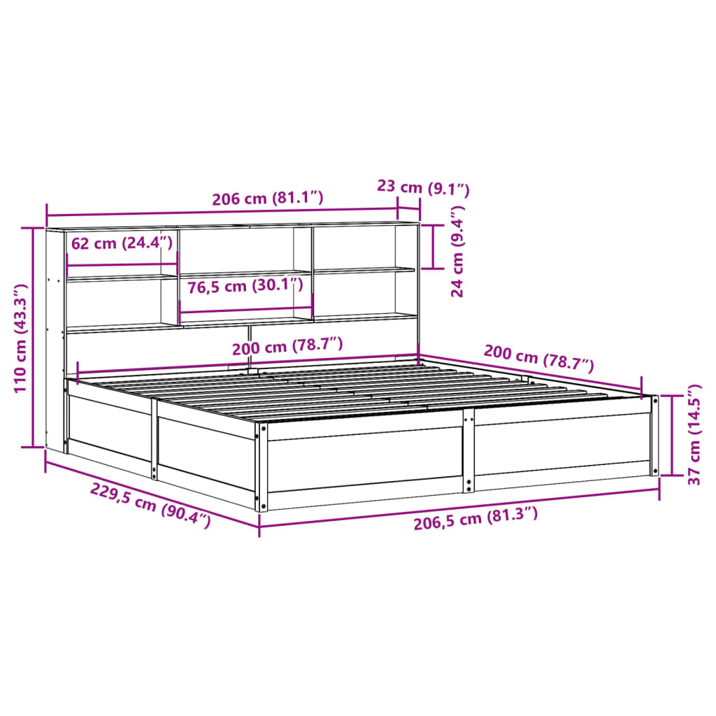 Bed Frame Without Mattress Wax Brown 200X200 Cm Solid Wood Pine