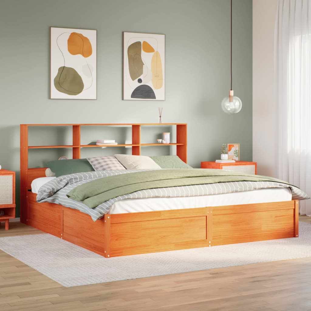 Bed Frame Without Mattress Wax Brown 200X200 Cm Solid Wood Pine
