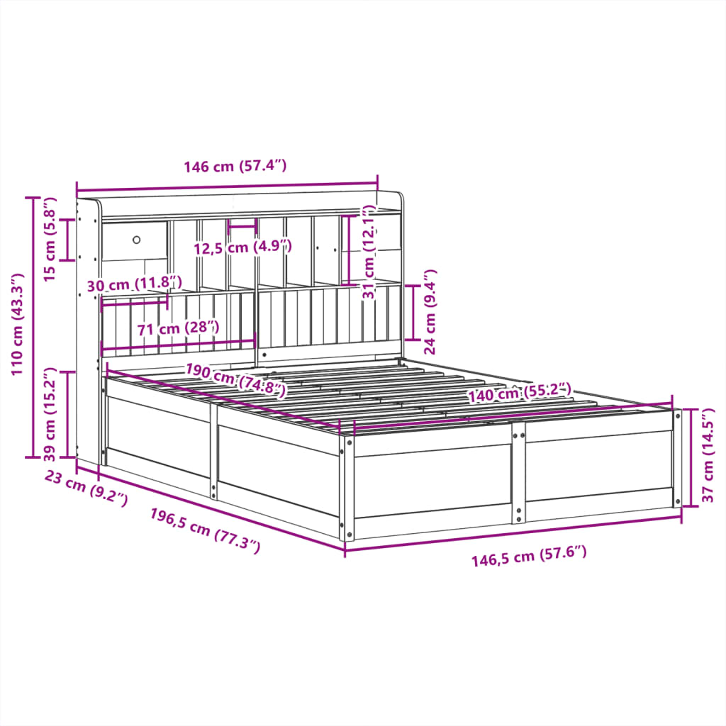 Bed Frame Without Mattress 140X190 Cm Solid Wood Pine