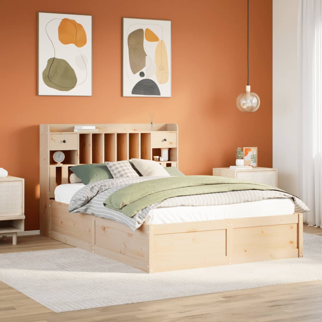 Bed Frame Without Mattress 140X190 Cm Solid Wood Pine